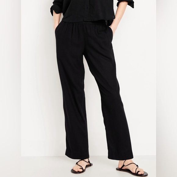 NWT!  Old Navy Black High-Waisted Linen-Blend Straight Ankle Pants - Multiple 🔹 - Picture 2 of 10